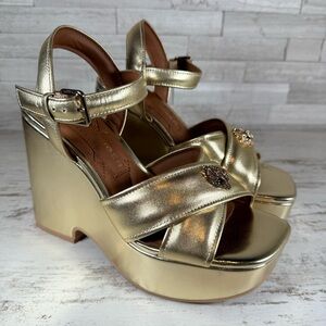 Kurt Geiger KENSINGTON CROSS WEDGE HEEL SANDALS GOLD Size 37 EU/ 7US New